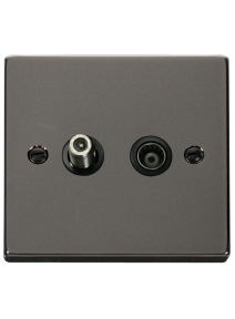 Black Nickel Non-Isolated Satellite &amp; Co-Axial Socket 2 Gang (VPBN170BK)