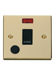 20A Polished Brass Double Pole Switch with Flex Outlet &amp; Neon (VPBR023BK)