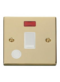 20A Polished Brass Double Pole Switch with Flex Outlet &amp; Neon (VPBR023WH)