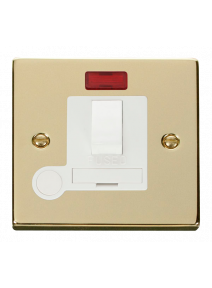 13A Polished Brass Fused Spur Unit Switched &amp; Flex Outlet with Neon (VPBR052WH)
