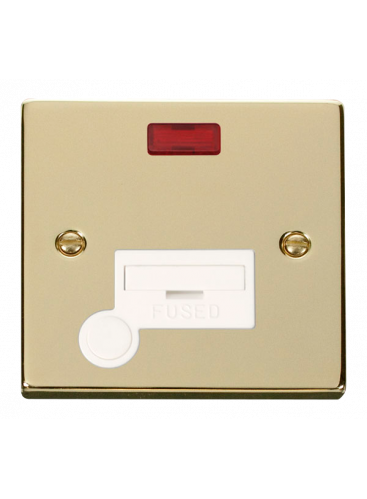 13A Polished Brass Fused Spur Unit Flex Outlet with Neon (VPBR053WH)
