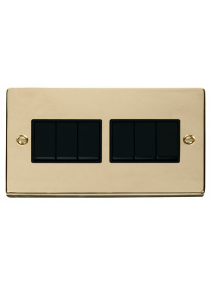 6 Gang 2 Way Polished Brass 10A Modular Plate Switch (VPBR105BK)