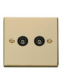Twin Polished Brass Isolated Co-Axial Socket 2 Gang (VPBR159BK)