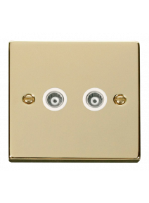 Twin Polished Brass Isolated Co-Axial Socket 2 Gang (VPBR159WH)