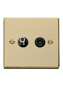 Polished Brass Non-Isolated Satellite &amp; Co-Axial Socket 2 Gang (VPBR170BK)
