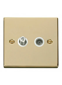 Polished Brass Non-Isolated Satellite &amp; Co-Axial Socket 2 Gang (VPBR170WH)