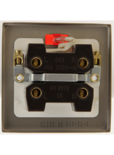 45A 1 Gang Double Pole Polished Brass Cooker Switch with Neon (VPBR201BK)