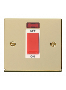 45A 1 Gang Double Pole Polished Brass Cooker Switch with Neon (VPBR201WH)