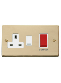45A Polished Brass Cooker Switch &amp; 13A Double Pole Switched Socket (VPBR204WH)