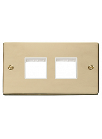 2 Gang Polished Brass Grid Switch Plate 2+2 Aperture (VPBR404WH)