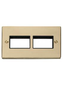 2 Gang Polished Brass Grid Switch Plate 3+3 Aperture (VPBR406BK)