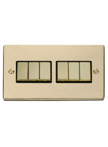 6 Gang 2 Way 10A Polished Brass Plate Switch (VPBR416BK)