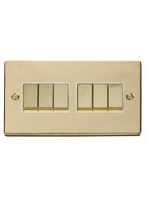 6 Gang 2 Way 10A Polished Brass Plate Switch (VPBR416WH)