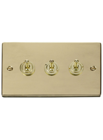 3 Gang 2 Way 10A Polished Brass Toggle Switch (VPBR423)