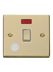 20A Double Pole Polished Brass Ingot Switch with Flex Outlet &amp; Neon (VPBR523WH)