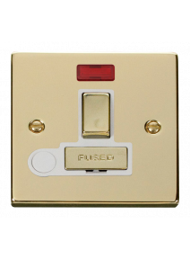 13A Polished Brass Switched Fused Spur Unit with Flex Out &amp; Neon (VPBR552WH)