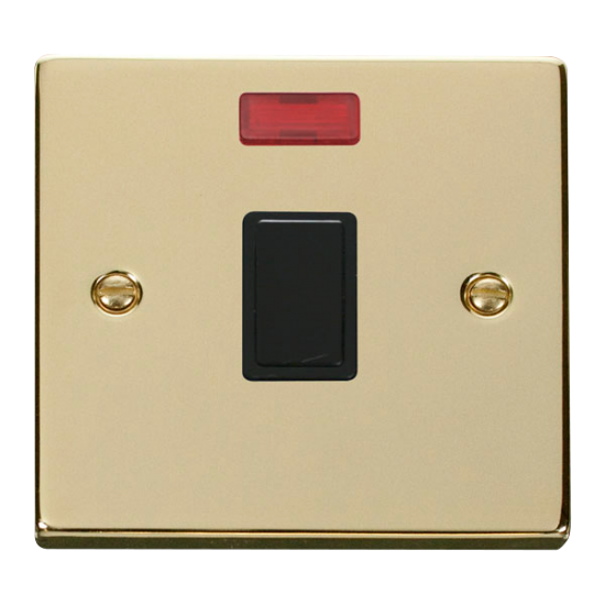 20A Polished Brass Double Pole Switch with Neon (VPBR623BK)