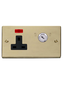1 Gang Lockable Polished Brass 13A Double Plate Switched Socket with Neon (VPBR675BK)