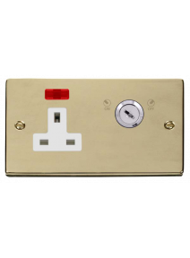 1 Gang Lockable Polished Brass 13A Double Plate Switched Socket with Neon (VPBR675WH)