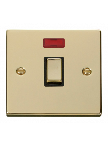 1 Gang 20A Double Pole Polished Brass Switch with Neon (VPBR723BK)