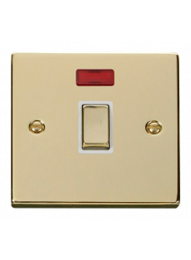 1 Gang 20A Double Pole Polished Brass Switch with Neon (VPBR723WH)