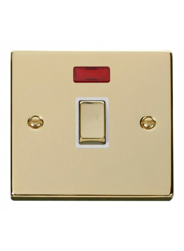 1 Gang 20A Double Pole Polished Brass Switch with Neon (VPBR723WH)