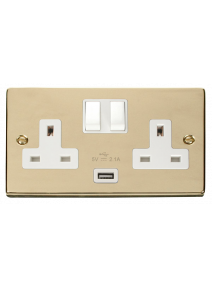 2 Gang 13A Polished Brass Switched Socket with 2.1A USB Socket (VPBR770WH)