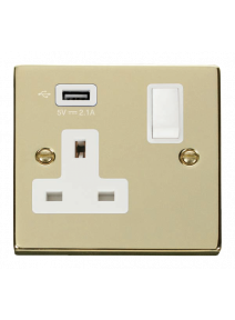 13A 1 Gang Polished Brass Switched Socket with USB (VPBR771UWH)