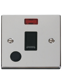 20A Polished Chrome Double Pole Switch with Flex Outlet &amp; Neon (VPCH023BK)