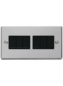 6 Gang 2 Way Polished Chrome 10A Modular Plate Switch (VPCH105BK)