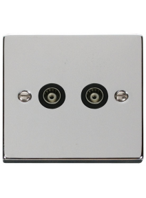 Twin Polished Chrome Isolated Co-Axial Socket 2 Gang (VPCH159BK)