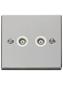 Twin Polished Chrome Isolated Co-Axial Socket 2 Gang (VPCH159WH)