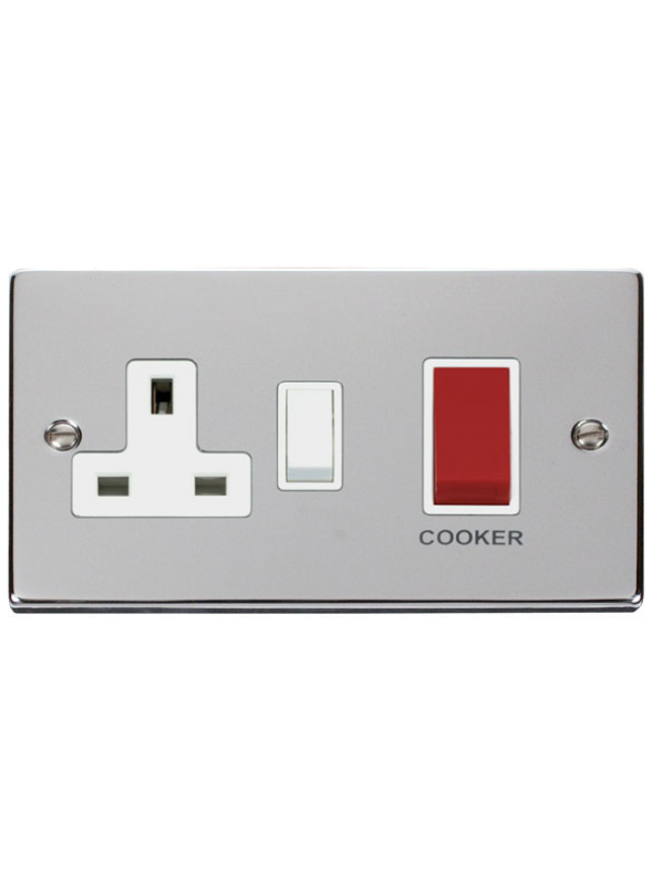 45A Polished Chrome Cooker Switch & 13A Double Pole Switched Socket (VPCH204WH)