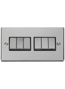 6 Gang 2 Way 10A Polished Chrome Plate Switch (VPCH416BK)