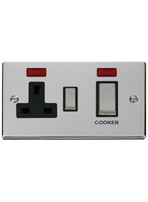 Polished Chrome 45A Cooker Switch with 13A Double Pole Switch Socket &amp; Neons (VPCH505BK)