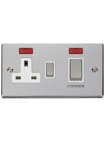 Polished Chrome 45A Cooker Switch with 13A Double Pole Switch Socket &amp; Neons (VPCH505WH)