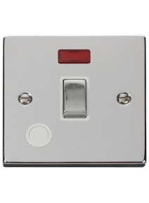 20A Double Pole Polished Chrome Ingot Switch with Flex Outlet &amp; Neon (VPCH523WH)