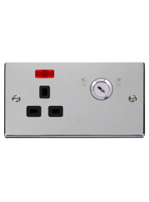 1 Gang Polished Chrome Lockable 13A Switched Double Plate Socket with Neon (VPCH655BK)