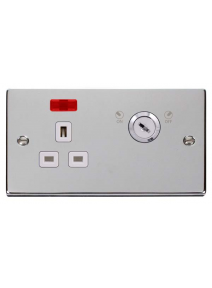 1 Gang Polished Chrome Lockable 13A Switched Double Plate Socket with Neon (VPCH655WH)