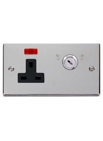 1 Gang Lockable Polished Chrome 13A Double Plate Switched Socket with Neon (VPCH675BK)