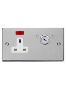 1 Gang Lockable Polished Chrome 13A Double Plate Switched Socket with Neon (VPCH675WH)