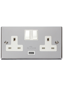 2 Gang 13A Polished Chrome Switched Socket with 2.1A USB Socket (VPCH770WH)