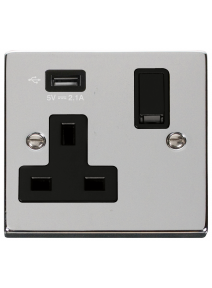13A 1 Gang Polished Chrome Switched Socket with USB (VPCH771UBK)