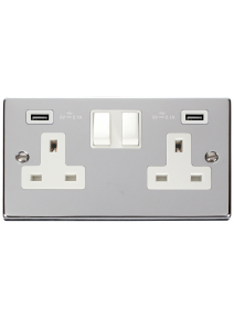 2 Gang 13A Polished Chrome Switched Socket with Twin USB Socket  (VPCH780WH)