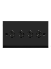 4 Gang 2 Way 10A Matt Black Toggle Plate Switch (VPMB423)