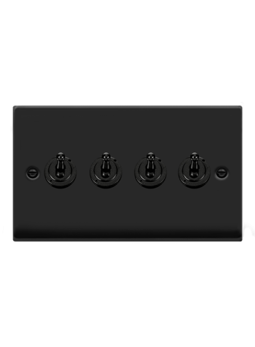 4 Gang 2 Way 10A Matt Black Toggle Plate Switch (VPMB423)