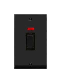 2 Gang Vertical Double Pole Matt Black 45A Neon Plate Switch (VPMB503BK)