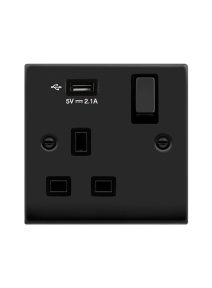 1 Gang 13A Matt Black 1 x 2.1A USB-A Switched Socket (VPMB571UBK)