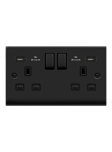 13A Matt Black Switched Socket with 2 x USB Ports (1 x USB-A, 1 x USB-C 4.2A) (VPMB580BK)