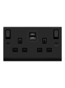 2 Gang 13A Matt Black Switched Socket with 2 x USB Ports (1 x USB-A, 1 x USB-C 4.2A) (VPMB586BK)